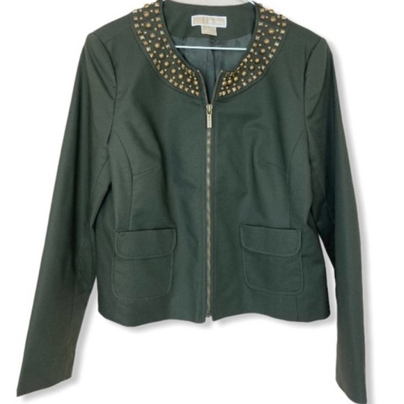 MICHAEL KORS Studded Moto Jacket Blazer Green S - Picture 2 of 10